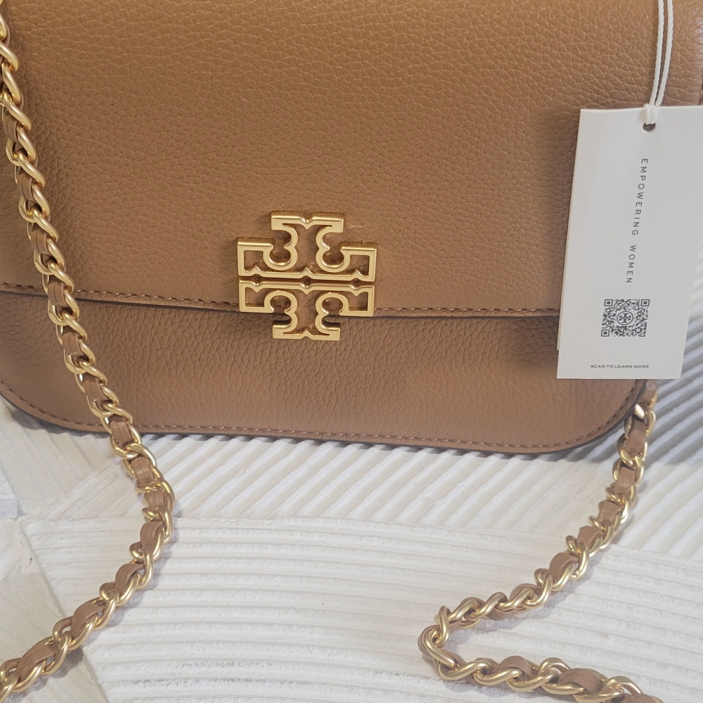 Tory Burch Tan Leather Crossbody Bag with Gold Chain